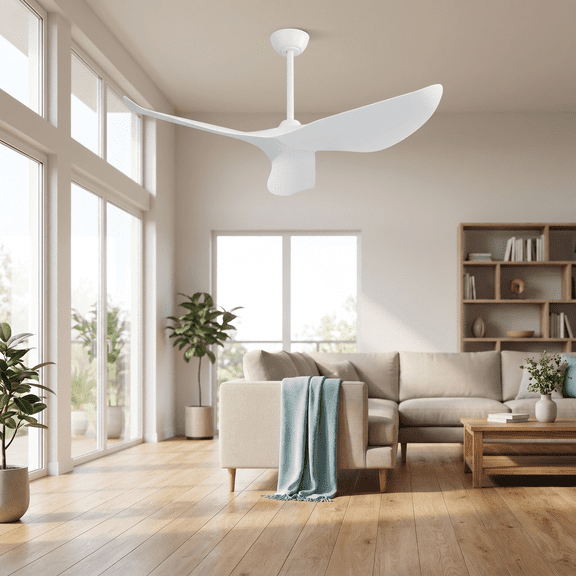 Noaman 38 Inch Ceiling Fan Without Light, DC Motor Remote Control Indoor Outdoor Ceiling Fan, 6 Speeds Timer, Matte White