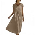 thumbnail image 6 of YuXingFu Womens 100% Cotton Dresses Maxi Crew Neck Plus Size Womens Dress Short Sleeve Solid Color Long Casual Summer Khaki XL, 6 of 9