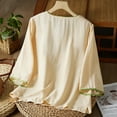 thumbnail image 3 of Women's Summer Chinese Embroidery Cardigan Top Retro Art Heavy Industry T Shirt Loose V Neck Short Sleeve Summer Blouses for Women Athletic Fit Long Sleeve Women Dressy Petite Small Tops for Women, 3 of 6