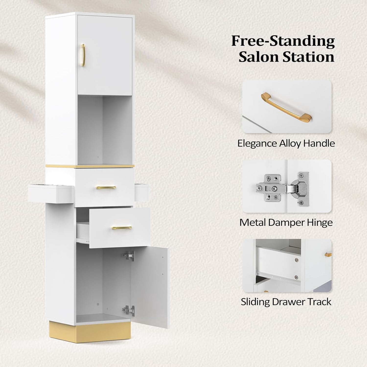 Katxon Salon Storage Station with 2 Storage Cabinet, 2 Drawers, White