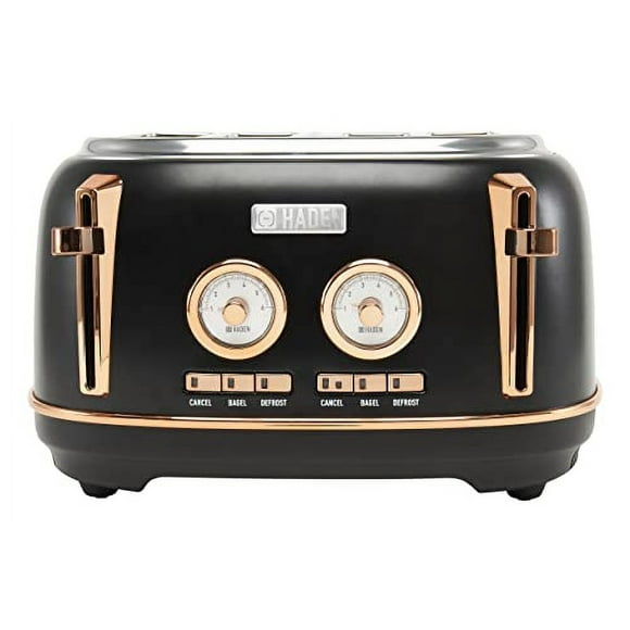 Haden 75083 DORSET 4 Slice Toaster, Wide Slot with Removable crumb Tray and Settings, Blackcopper
