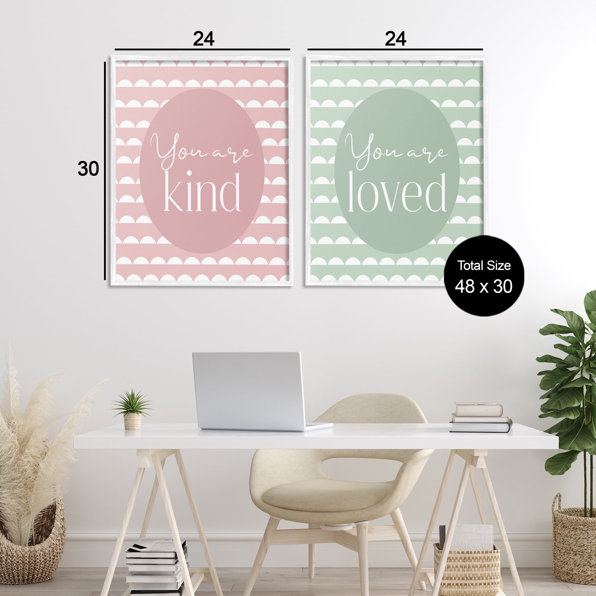 Stupell Industries Pastel Kind & Loved 2 Piece White Framed Giclee Art Set, design by Christine Simpson Art