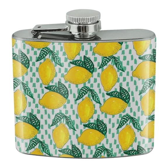 Lots of Lemons Pattern Stainless Steel 5oz Hip Drink Kidney Flask