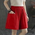 thumbnail image 3 of QIUOMBBP Wide Leg Shorts for Women Elastic Waist Casual Cargo Short with Deep Pockets Summer Comfy Camping Hiking Outfits Red L, 3 of 8