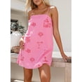 thumbnail image 4 of Pink Margarita Print Spaghetti Strap A-Line Tank Dress Loose Casual Short Dress, 4 of 8