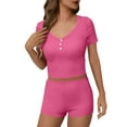 thumbnail image 2 of Ndbuld Womens 2 Piece Workout Sets Short Matching Casual Summer Outfits Slim Fitted Going Out Gym Yoga Athletic Tracksuits Hot Pink 2XL, 2 of 6