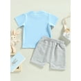 thumbnail image 4 of Bagilaanoe 2pcs Toddler Baby Boy Short Pants Set Letters Print Short Sleeve T-Shirt Tops + Shorts 6M 12M 18M 24M 3T Kids Casual Easter Outfits, 4 of 9