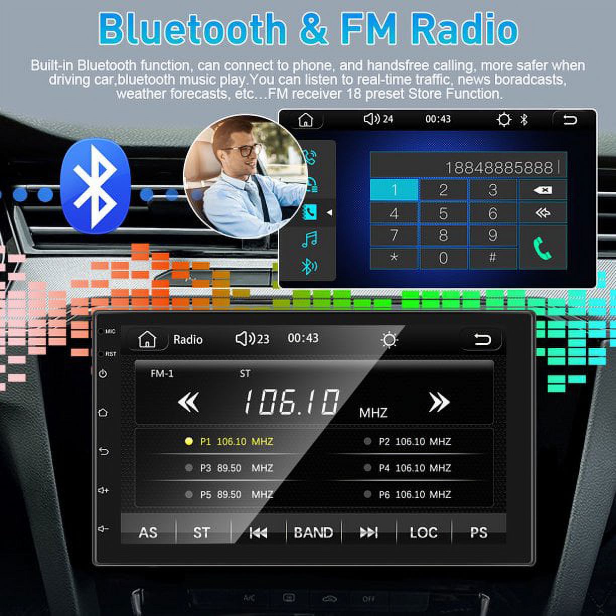 Podofo Universal 2 Din 7" HD Touch Screen Car Stereo Radio with Apple Carplay Android Auto System Car MP5 Player Bluetooth FM USB Charging Mirror Link, with 4 LED Backup Camera