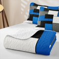 thumbnail image 4 of Castle Fairy Mid Century Geometric Panel Quilt King 3 Pieces,Minimalism Solid Block King Coverlet Set,Blue Gray Black,1 Bedspread and 2 Pillowcases, 4 of 7
