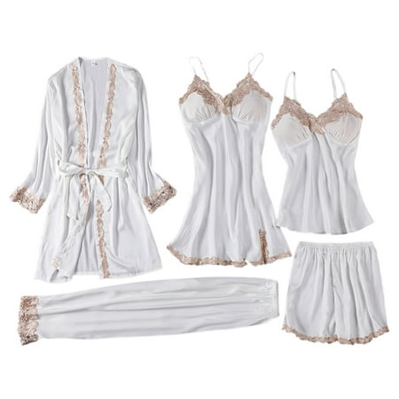 

Fabiurt Women s Underwear Women Silk Sling Sleeping Loose And Comfortable Lace Piece Set For Home Underwear And Nightgown White