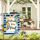 thumbnail image 4 of Bandera de jardín con diseño de rayas de acuarela "Bienvenido a nuestra piscina", de doble cara, para exteriores, para vacaciones de verano, con forma de anillo de natación, chanclas, decoración para, 4 of 6