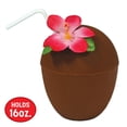 thumbnail image 3 of Beistle Hawaiian Luau Party Coconut Cup w Cover & Flower Straw 9", 3 of 8