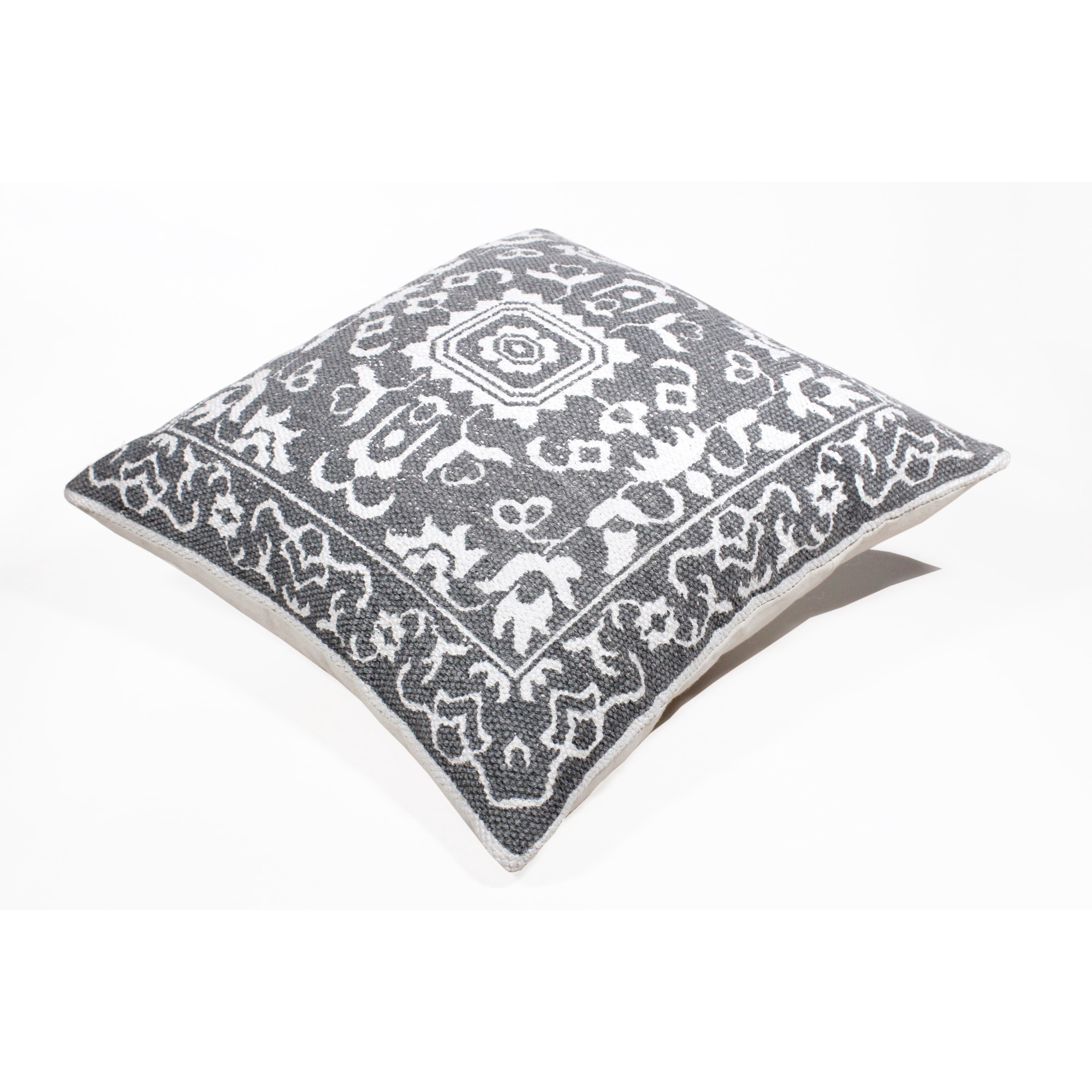 Ox Bay 20" x 20" Hand-Woven Gray/ White Medallion Cotton Blend Pillow Cover