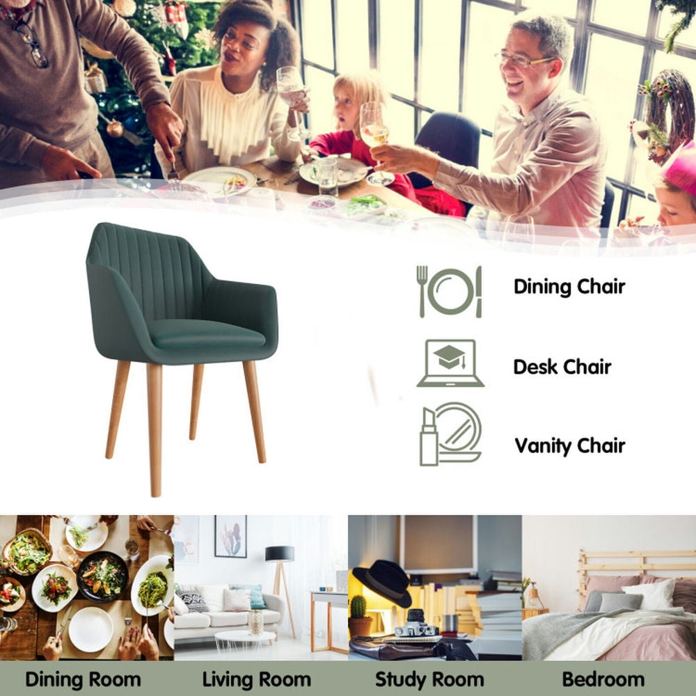 Demi Bonn Set of 2 Upholstered Dining Chairs with Soft Padded Cushion for Dining Room Living Room, Green