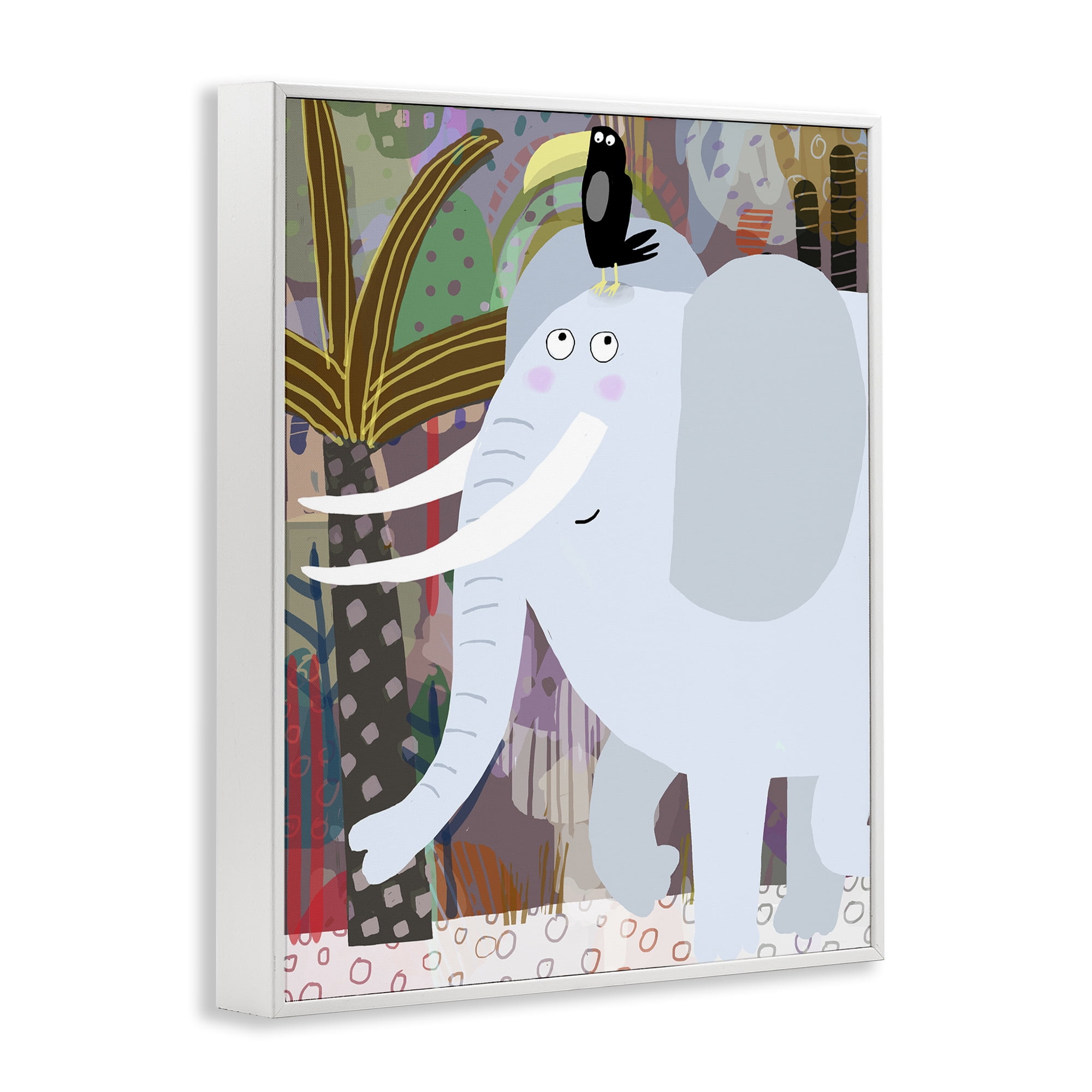 Elephant & Toucan in Jungle White Framed Giclee Art, design by Carla Daly