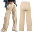 thumbnail image 2 of Audhol Womens Baggy Sweatpants Women's Summer Leisure Fashion Lacing Solid Color Waist Waist Wide Leg Casual Pants Women Wide Leg Sweatpants Beige L, 2 of 5