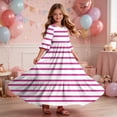 thumbnail image 6 of ITSAME Girls Striped Maxi Dress Ruffle Short Sleeve Round Neck Loose Fit Summer Comfy Casual A-Line Dress Pink Size 5T, 6 of 7