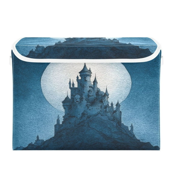 Storage Box With Lid 16.5x12.6x11.8In Foldable Stacked Household Storage Box Beautiful Blue Castle