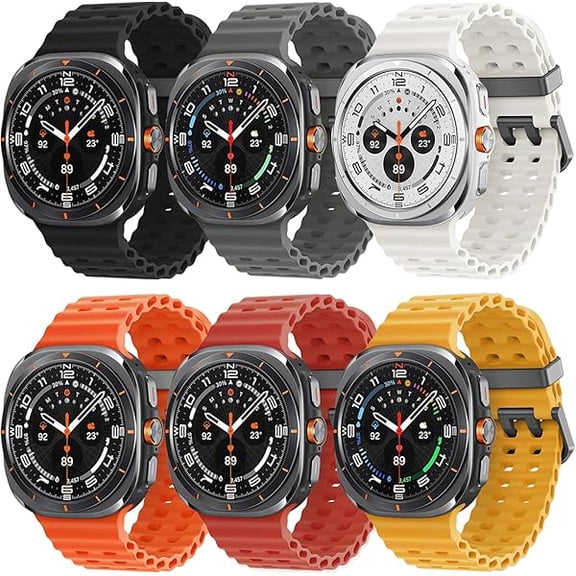 6 Pack Marine Silicone Band for Samsung Galaxy Watch Ultra Bands 47mm Men/Women,Waterproof Soft Sport Strap Compatible with Samsung Watch Ultra Band for Men/Women Breathable Replacement Correa Reloj