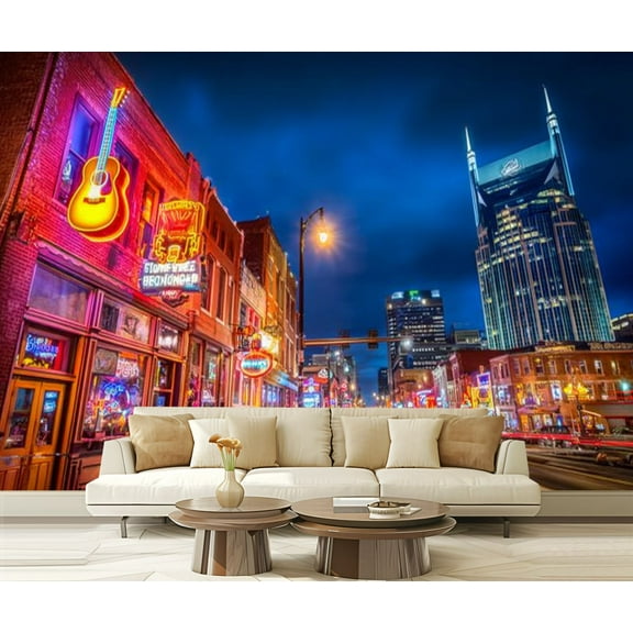 Peel and Stick Wallpaper Lower Broadway Honky Tonks Nashville Tennessee Modern Art Wall Mural Decor Self Adhesive and Removable 69in x 98in