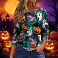 thumbnail image 2 of DORKASM Womens Halloween T Shirt 3/4 Sleeve Crew Neck Skeleton Spider Graphic Tshirt 2026 Pumpkin Funny Print Fall Shirt Casual Witch Tops Dark Green M, 2 of 5