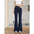thumbnail image 6 of High Waist Deep Blue Flare Jeans for Women - High Stretch Washed Bell Bottom Denim Pants Vintage Retro Style Casual Trousers, 6 of 8