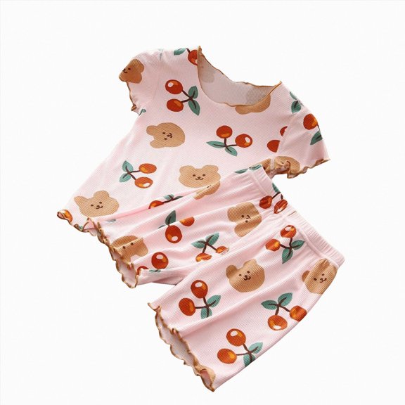 Gubotare Pjs for Girls Silk Toddler Baby Girls Boys 2Pcs Pajamas Set Summer Short Sleeve Lapel Button Shirt Shorts Set Sleepwear 12 18 Months (Red,12-18 Months)