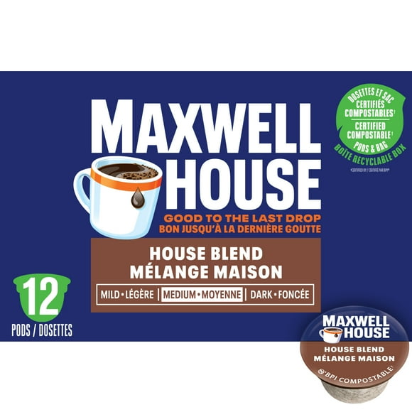 Maxwell House House Blend Coffee 100% Compostable Pods, 12 Pods, 117g