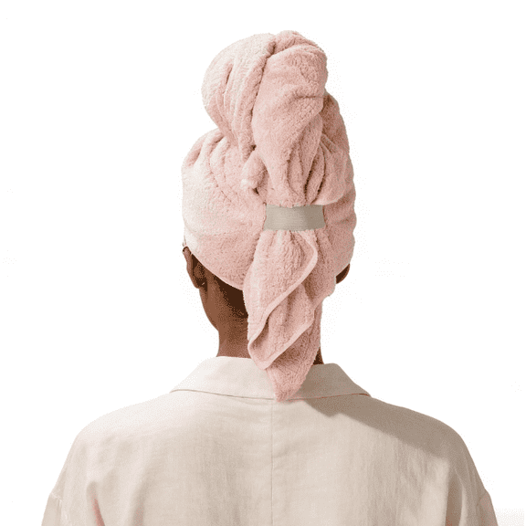 Hair Drying Towel, Solid Color Soft Absorbent Microfiber Hair Wrap with Elastic Strap, Large Hair Turban Towel for Wet Hair, Travel Towel for Women