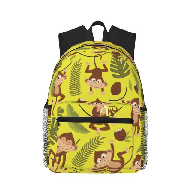 Mochila de plátano con diseño de hoja de coco y mono, ideal para portátiles, viajes, senderismo, negocios, para mujeres y hombres.