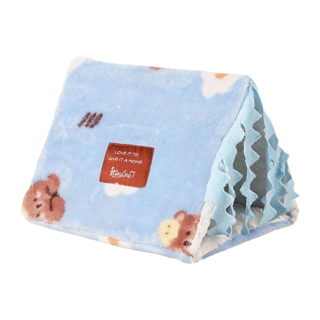 Casa para hámster con cortina lavable, escondite para animales pequeños, jaula para cobayas Azul L
