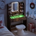 thumbnail image 4 of ICEELF Small Vanity Desk for Girls with Tempered Glass Top, Smart RGB Drawer, APP & Remote, 6000+ Colors, Music Sync, Timer, 3-Color LED Mirror, 5 Shelves, Vintage Brown, 4 of 10