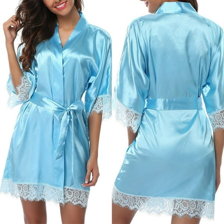

Douhoow Women Bathrobe Summer Sleepwear Solid Kimono Robe Pajamas Short Nightdress