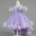 thumbnail image 4 of SERTG Little Girls' Party Dress Sheer Paneled Skirt with Back Zipper Short Sleeve Round Neck Princesse Outfit for 1-9 Years(Purple,4 Years), 4 of 5