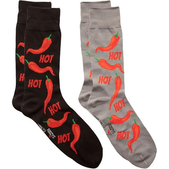 Foozys Men’s Crew Socks | Food & Drink Themed Novelty Socks | 2 Pairs (Chili Peppers)
