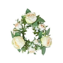 CuiLiyq Christmas Candle Wreath, Simulated Candle Holder Wreath With Flower Buds, For Home Wedding And Holiday Desktop Decoration (Beige)