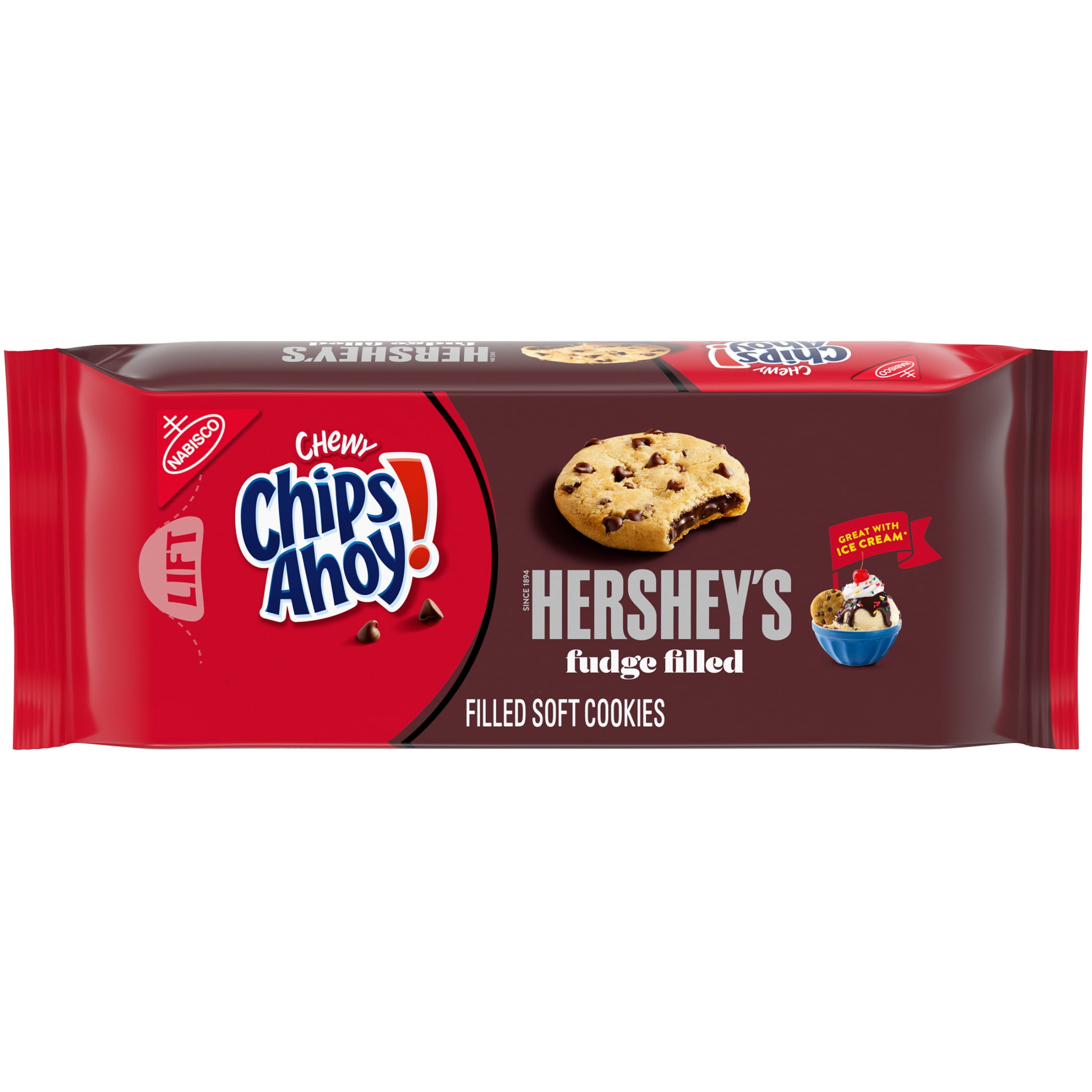 (3 pack) CHIPS AHOY! Chewy Hershey's Fudge Filled Soft Chocolate Chip Cookies, 9.6 oz