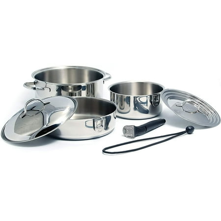 Camco Premium Ceramic Nesting Cookware Set- Non Stick Pans and Pots with Removable Handles, Space Efficient Excellent for RVs and Compact Kitchens, 7-Piece Set (43920)