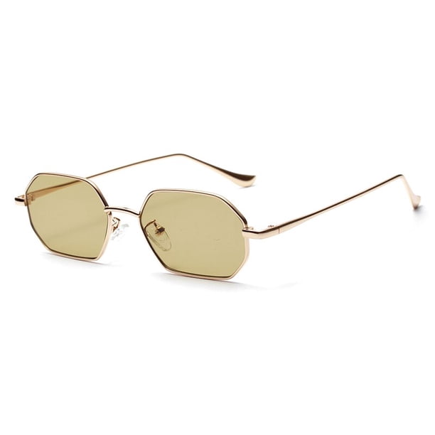 Metal Frame Polygon Women Red Lens Sun Glasses Men Gold Unisex Uv400 Personality Small Rectangle Sunglasses Men Vintage heqiyong LED