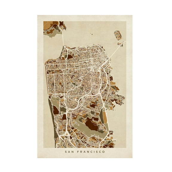 Trademark Fine Art Michael Tompsett San Francisco City Street Map Canvas Wall Art - 12x19