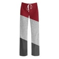 thumbnail image 7 of Fengqque Women's Color Blocked Straight Leg Long Pants Elastic High Waist Drawstring Casual Trousers Wine M(M), 7 of 7