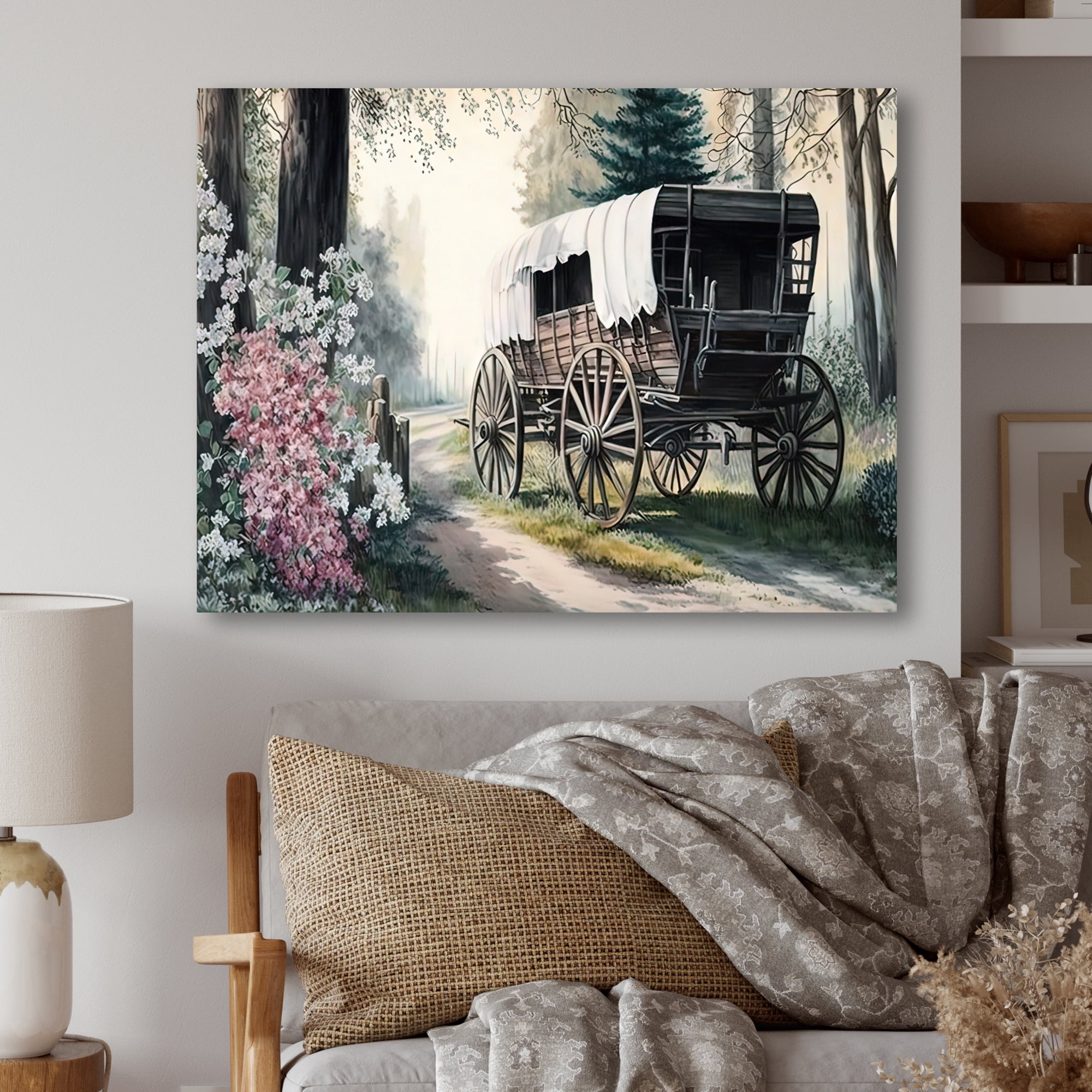 Designart Flower Old Cottage Caravan II Canvas Wall Art