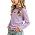 thumbnail image 4 of Spazoro Toddler Girls 100% Cotton Shirts, Fall Ruffle Neck Long Sleeve Stawberry Casual Basic Tee Tops for Girls Purple Size 7-8, 4 of 5