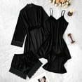 thumbnail image 5 of SwiftWear Women's 4-Piece Stretchy Satin Pajama Set Lace Trim Robe Nightgown Cami & Shorts Plus Size Sleepwear for Spring & Fall​, Black, 5 of 7