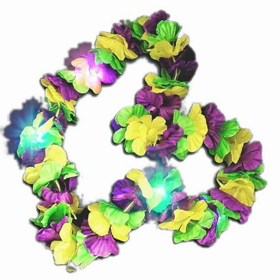 Hawaiian Mardi Gras Flower Lei Flashing Necklace, Tri Color