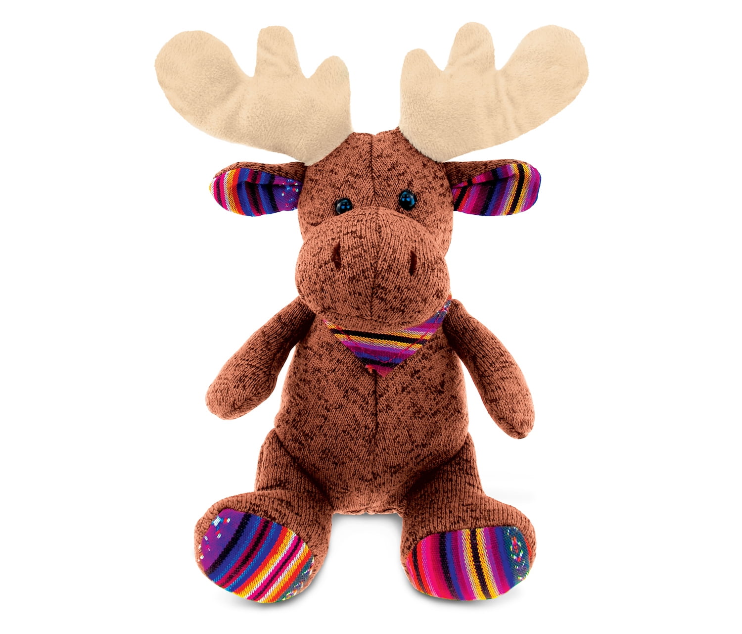DolliBu Plush Moose Stuffed Animal - Soft Funky Brown Moose with Scarf