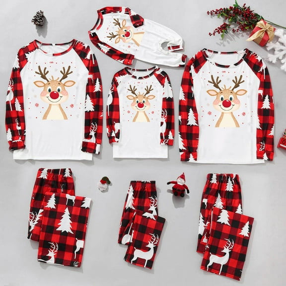 Meichang Matching Family Pajamas Sets Christmas Print 2-Piece Family Matching PJs Long Sleeve Sleepwear Outfit Cozy