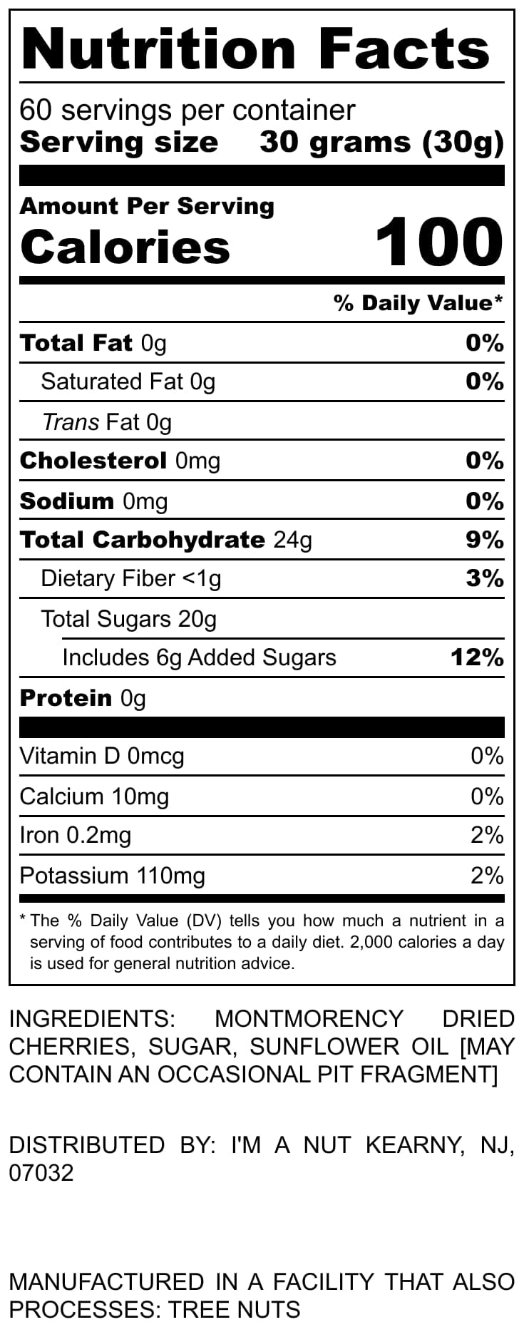 Whole Dried Tart Cherries-Sweetened-Kosher- 64 oz - American- Batch Tested Gluten and Peanut Free - I'M A NUT
