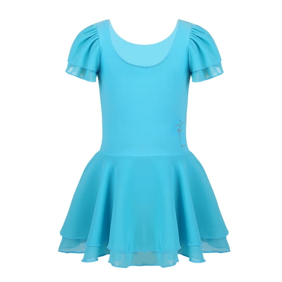 YONGHS Kids Girls Short Ruffle Sleeves Ballet Dance Tutu Dress Gymnastics Leotard 2-14