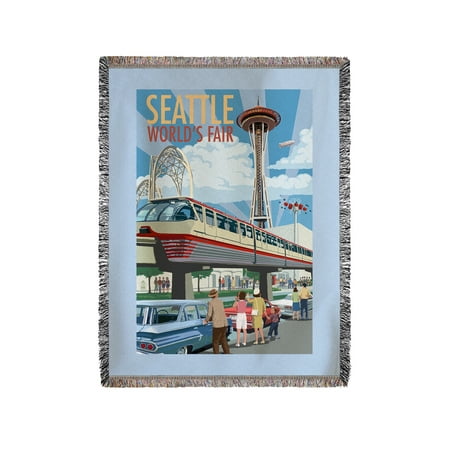 Seattle, Washington - Space Needle Opening Day Scene - Lantern Press Artwork (60x80 Woven Chenille Yarn
